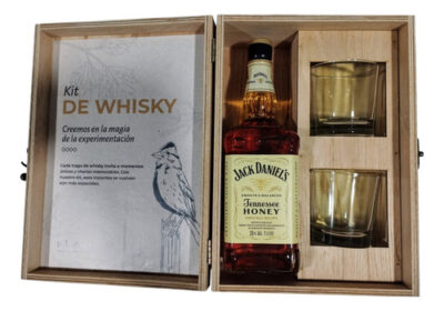 Jack Daniel's Honey 1l + 2 Vasos En Caja De Madera