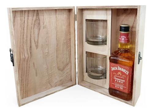 Jack Daniels Fire 700ml + 2 Vasos Estuche Madera Gift Box