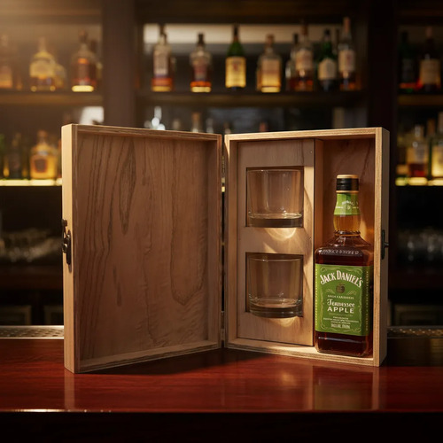Jack Daniels Apple 700ml + 2 Vasos Estuche Madera Gift Box - Image 3