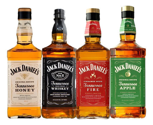 Whisky Jack Daniels Combo X 4 Old No7 Fire Honey Apple 1 Lit