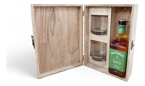 Jack Daniels Apple 700ml + 2 Vasos Estuche Madera Gift Box