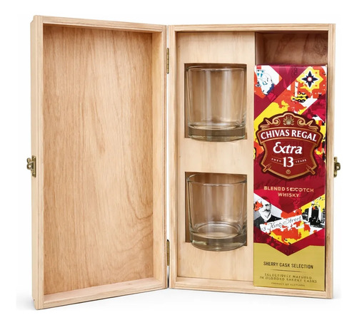 Chivas 13 700ml+2 Vasos En Estuche De Madera Giftbox